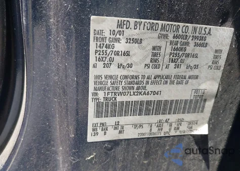 2002 Ford F-150 Lariat/Xlt z USA, uszkodzony, nr VIN 1FTRW07LX2KA67041